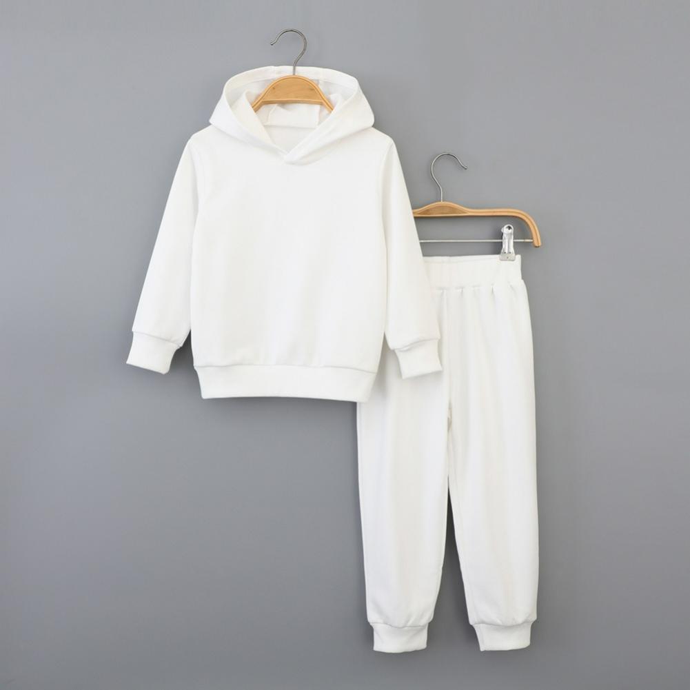 Autumn and Winter Children's Solid Color Long-sleeved Trousers Sweater Suit Casual Hooded Pullover