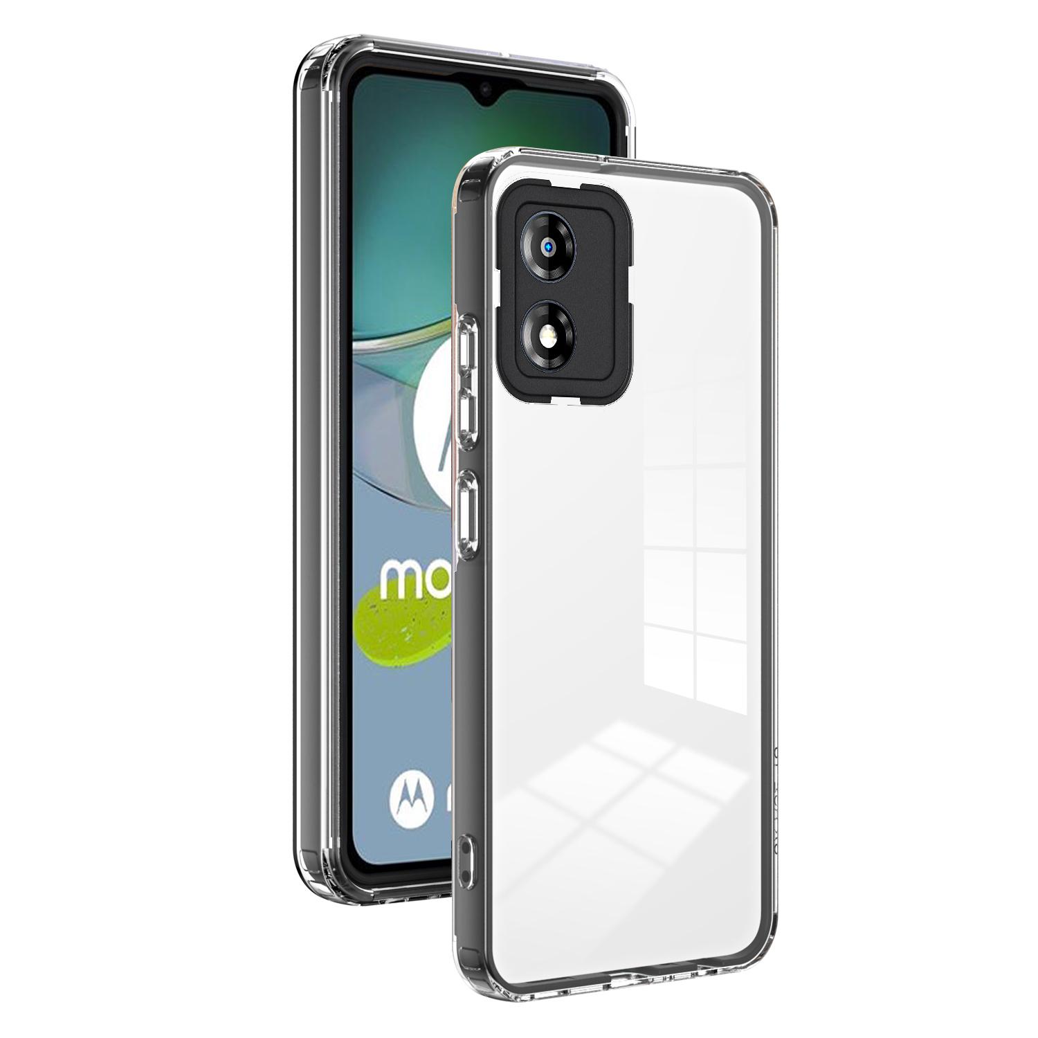 

For Motorola Moto E13 4G 3-in-1 Transparent Phone Cover Camera Protection TPU+PC Drop-proof Case Black