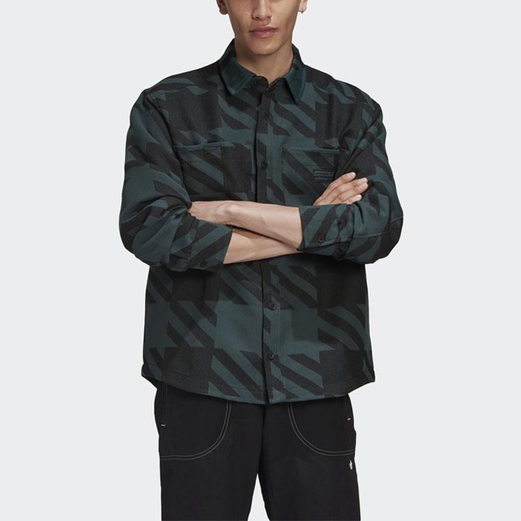 Adidas Originals Fashion Shirt Casual Sports Long Sleeve Polo Shirt Men shirts Black Green GD9345