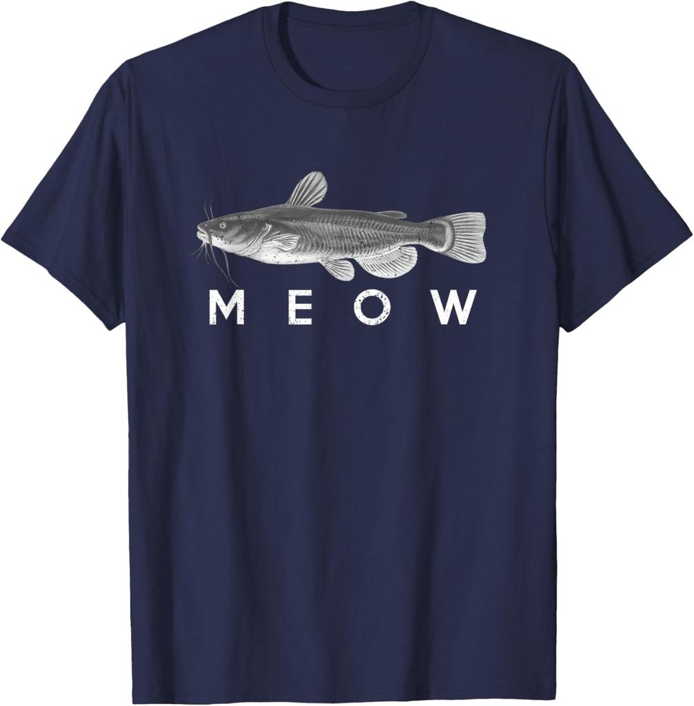 T-shirt Graphique Poisson-chat Miaou Jeu de Mots Drôle Pêcheur Amoureux Cadeau T-shirt