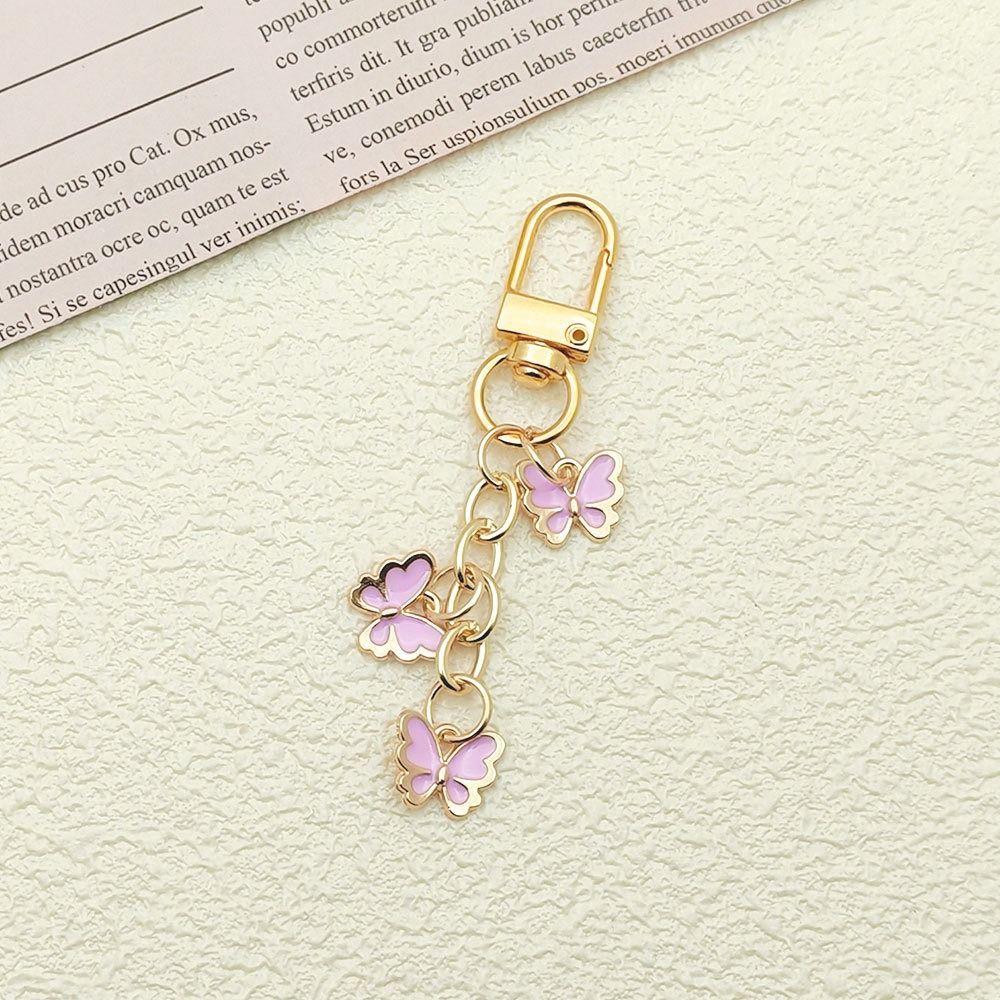 7PCS Pendant Rhinestone Butterfly Keychain Ornaments Key Ring Cute Crystal Bow Key Chain  Bag Decor