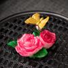 Blooming Wealth Color-Changing Tea Pet: Unique Resin Peony Lotus Tea Tray Ornament