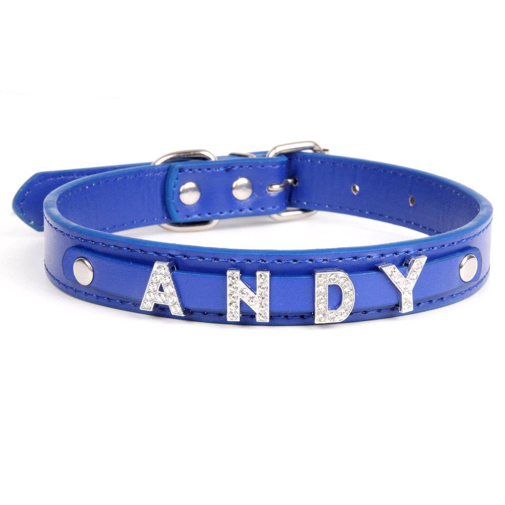 Glowing Rhinestone Pet Collar: PU Leather DIY Name Necklace for Cats & Dogs