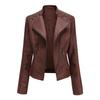 Women Autumn Winter Faux Leather Jacket Zipper Stand Collar Motorcycle Slim Coat