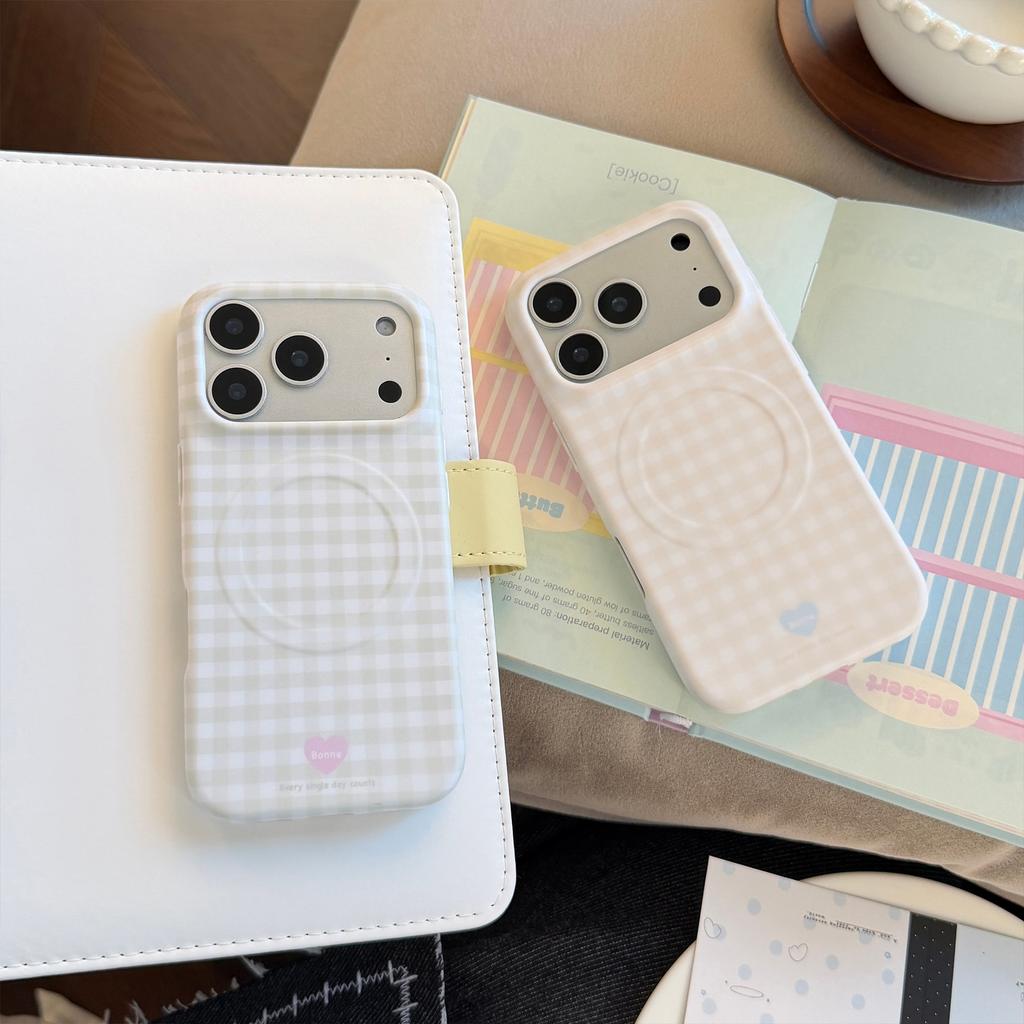 Plaid niche style suitable for iPhone 17 Pro Max, Apple 16 phone case, magnetic ins-style 15, simple 13, Korean film style