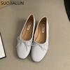 Fashion SUOJIALUN 2024 Spring New Women Flat Fashion Round Toe Bow-knot Slip On Ballerinas Shoes Soft Flat Ladies Casual Dress Ballet Sh