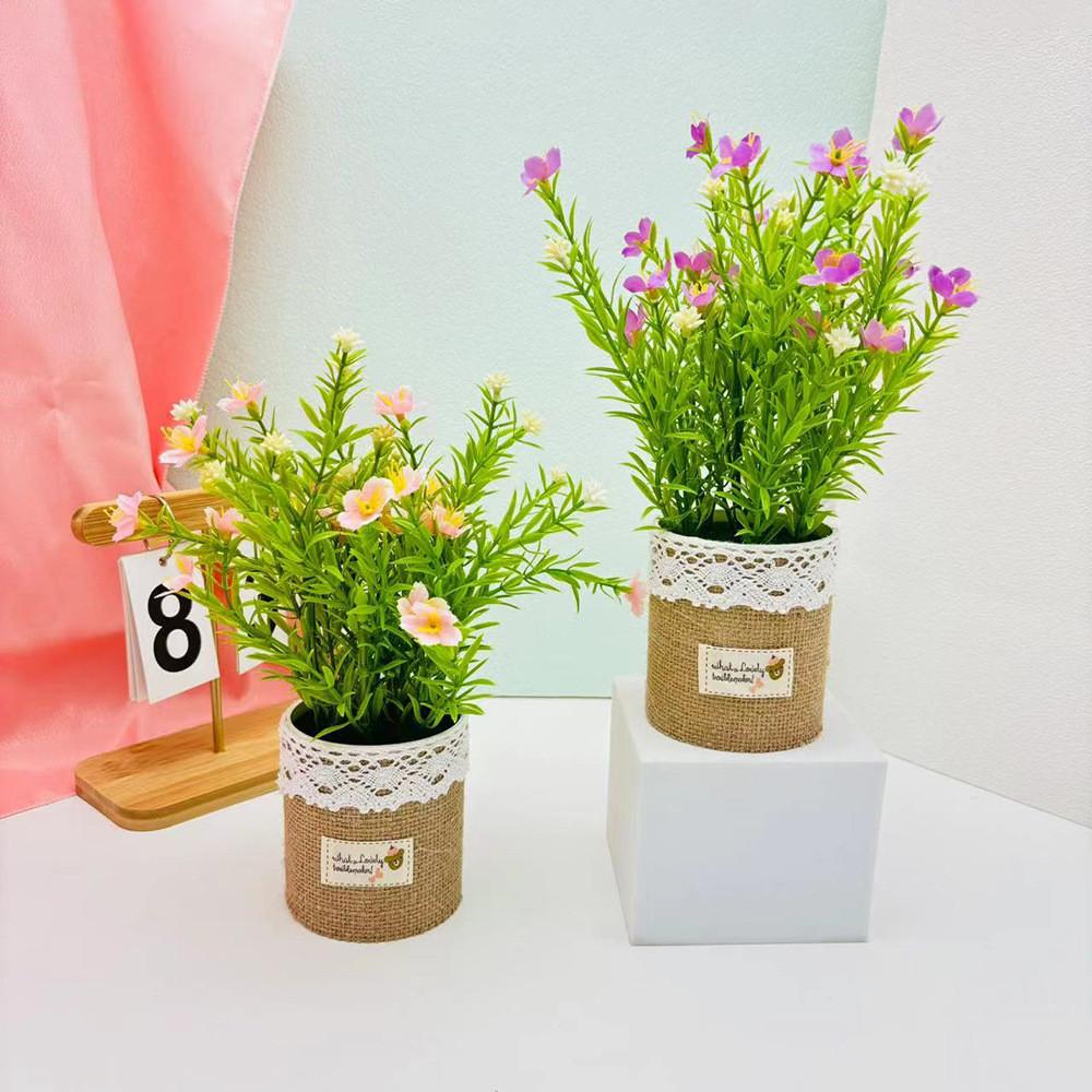 Perennis Bellis Potted Plant Linen Flower Pot For Hotel Dining Room Decoration