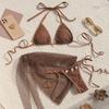 2025 European & American Solid Color Sexy Bikini with Mesh Beach Skirt - Women's Three-Piece Swimsuit Set