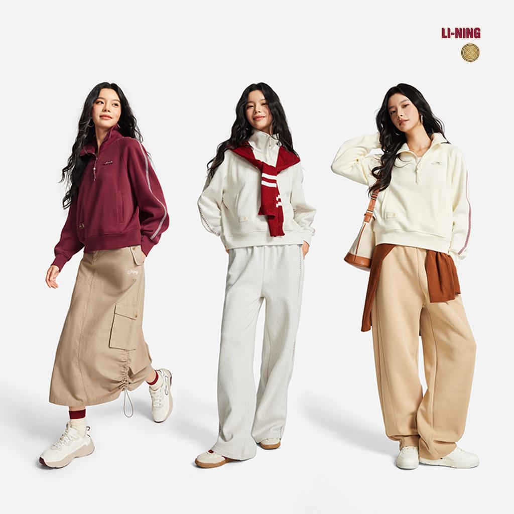 Li-Ning Sports Lifestyle Series Stand Collar Letter Logo Pattern Sweatshirt Women sweatshirt AWDW110-6