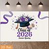 2D Graduation Photography Backdrop Class of 2026 with Purple Floral Cap Background