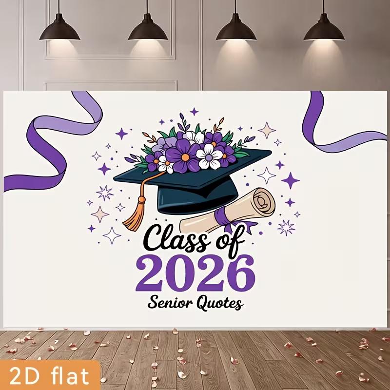 2D Graduation Photography Backdrop Class of 2026 with Purple Floral Cap Background