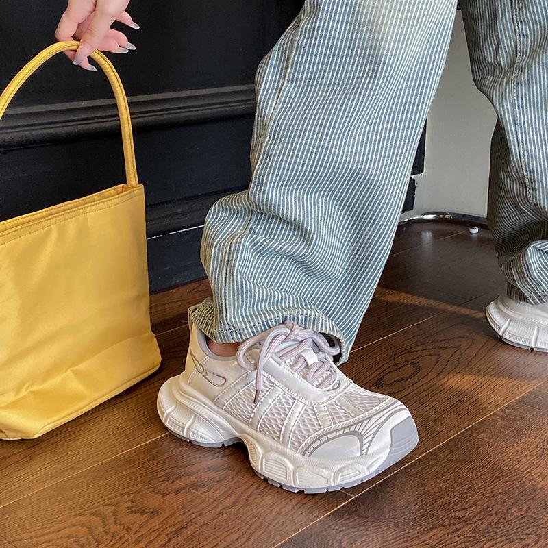 Trendy Pink Platform Dad Shoes Season Thin Breathable Soft-soled Sneakers
