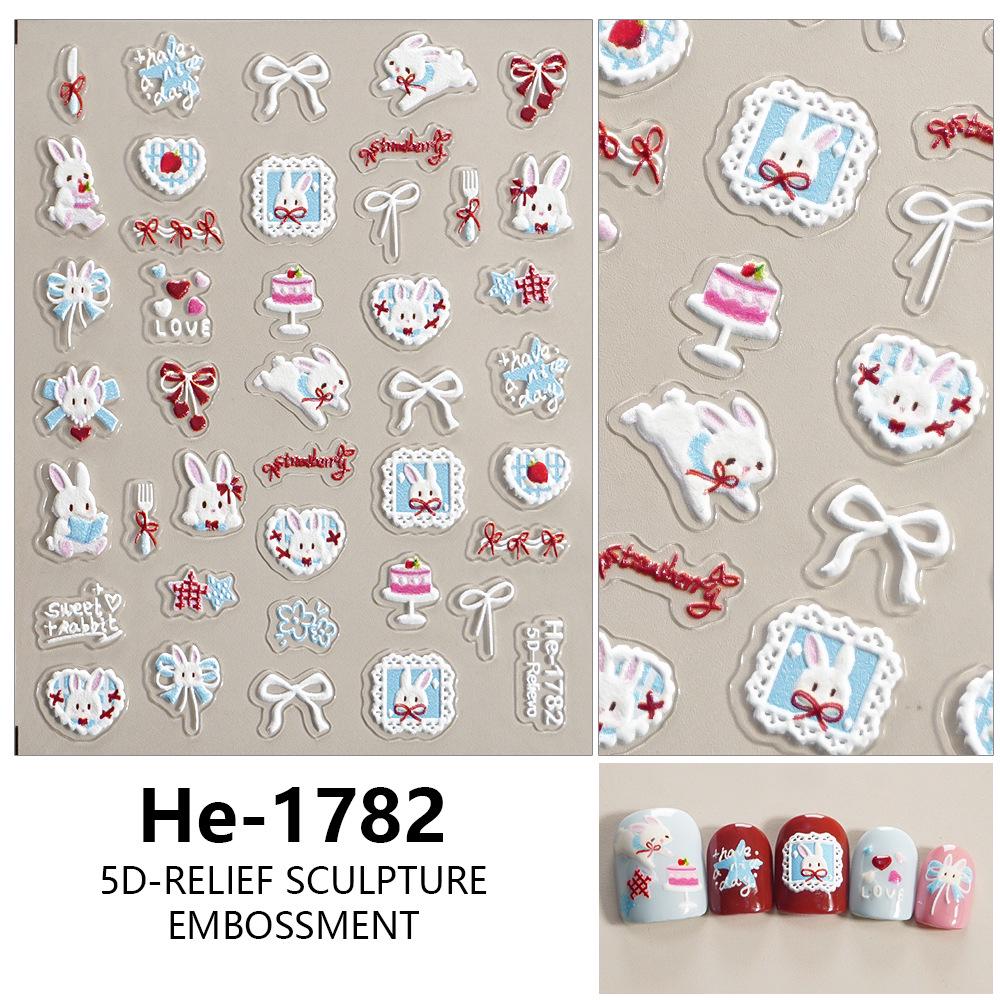 Redanco 5D Embossed Internet Celebrity Cartoon Nail Stickers - Cute 3D Little White Rabbit (He1782)