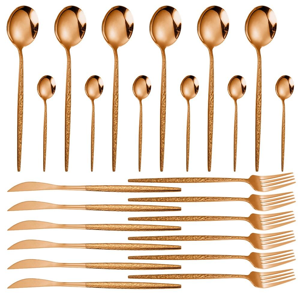 24-Piece Silverware Set Fits 4-Piece Stainless Steel Cutlery Set Cutlery Set Dishwasher Safe золотой