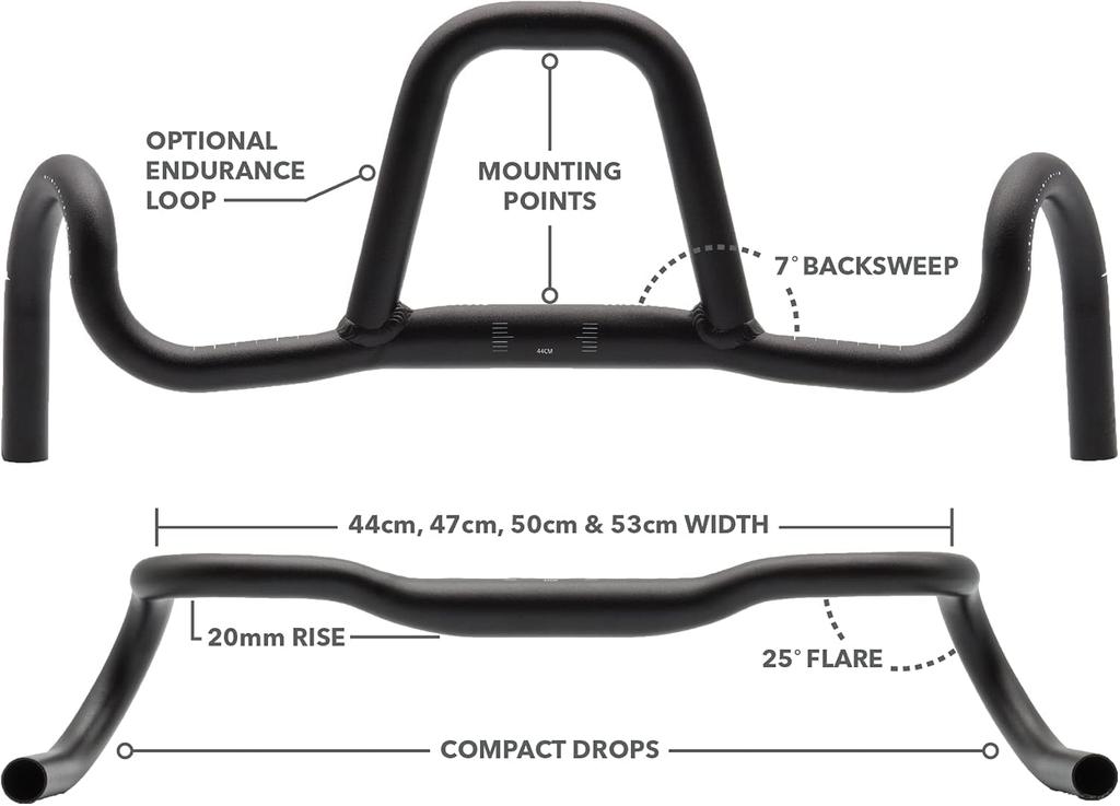 REDSHIFT Kitchen Sink Handlebar without Loop for and Commuter Aluminum Drop with 20mm of 41cm Width Road, Gravel, Touring, Bikes, Bar, 31.8mm Clamp,