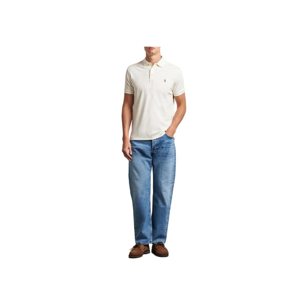 Polo Ralph Lauren Embroidered Button Slim Fit Short Sleeve Polo Shirt Men Tops Light-Cream 710704319-168