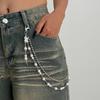 Hip Hop Multilayer Imitation Pearl Cross Charm Jeans Pants Chain Personalized Waist Chain Fashion Wallet Chain Belt Decor