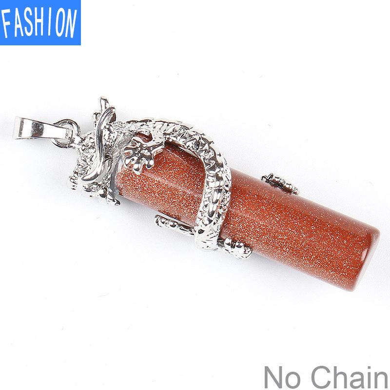 Klassisk naturstein halskjede anheng Tribal Totem Dragon svingete Crystal Column for menn og kvinner