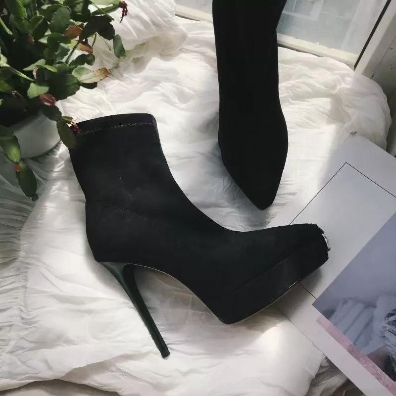Fall/Winter  Stiletto Stretch Boots Pointed Toe Platform Suede Slean Sexy Temperament Booties