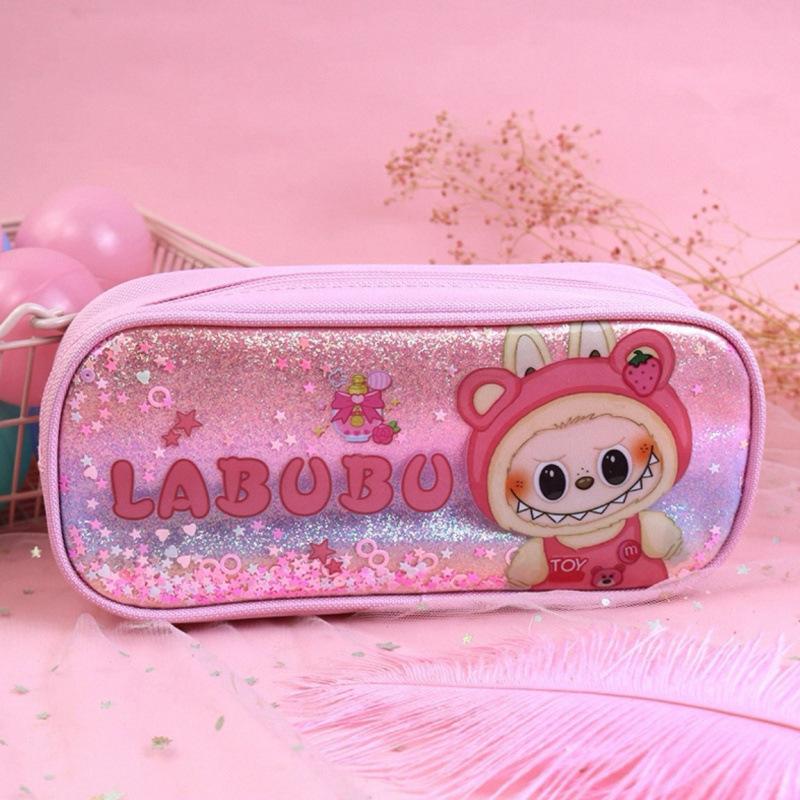 Cute Cartoon Shape Double-layer Cute Fun Large-capacity Zipper Lead Student Quicksand Cute Bag