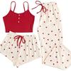 Women's Love Pajamas Sweet And Cute 3-Piece Set With High Quality Strap Shorts Set