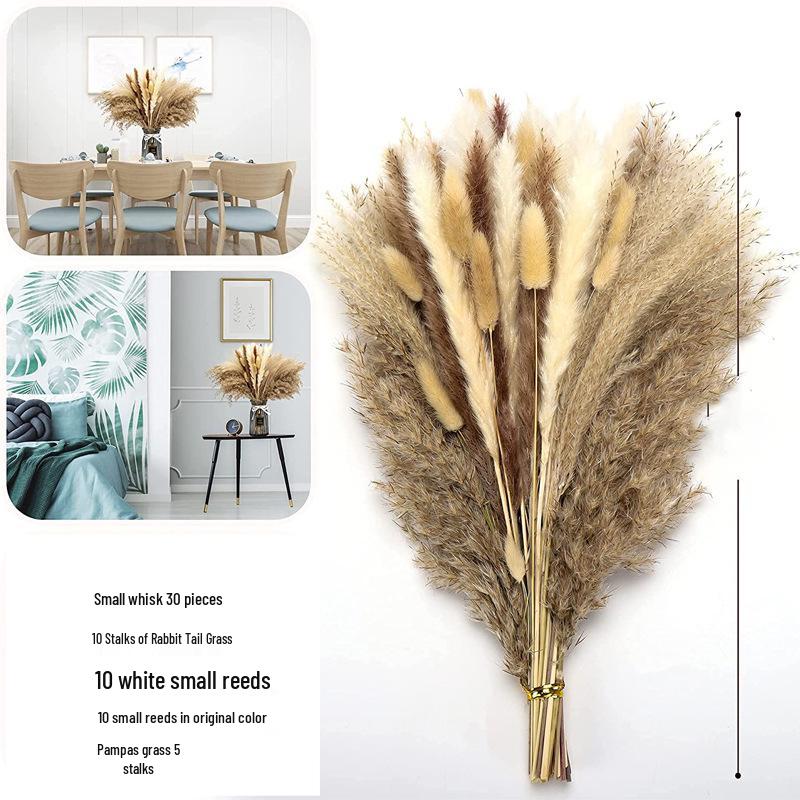 Nordic Style Dried Flower Bouquet: Mixed Arrangement with Small Reeds, Bunny Tail Grass, and Duster for Home Decoration.