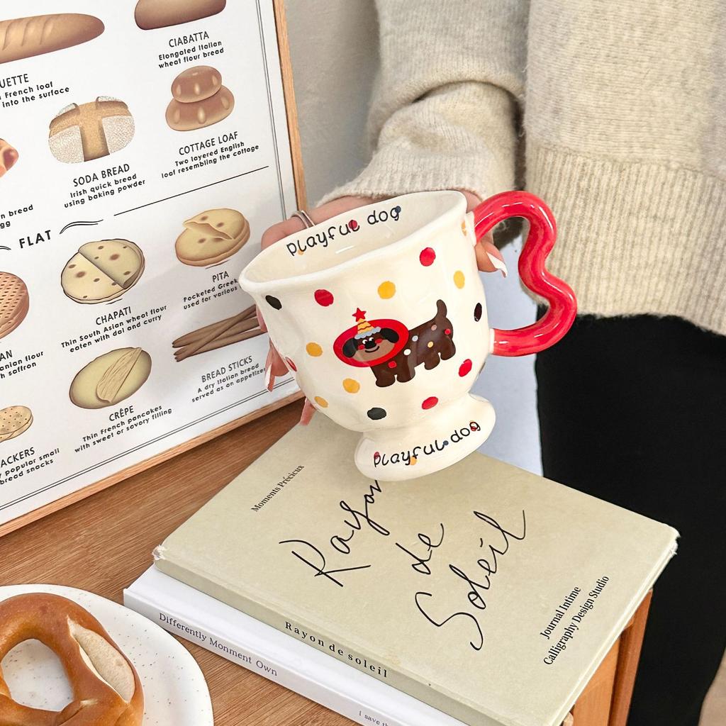 Ins Wind Puppy Mug with Lid Spoon Goblet Ceramic Water Cup Girls Cup Office Coffee Breakfast Cup Cup