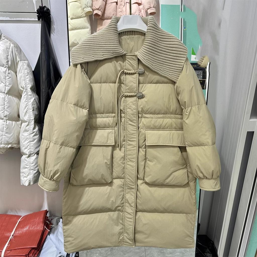 Winter New Down Jacket Women's 2025 Medium and Long Knitted Collar Waist and Thin Decorative Warm Versatile Jacket