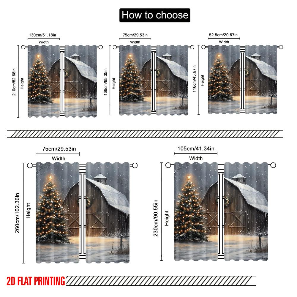 2 szt. zasłon Merry Christmas z płaskim nadrukiem 2D, zimowa scena świąteczna, wszechstronne, trwałe, poliestrowe, bez elektryczności, świąteczne