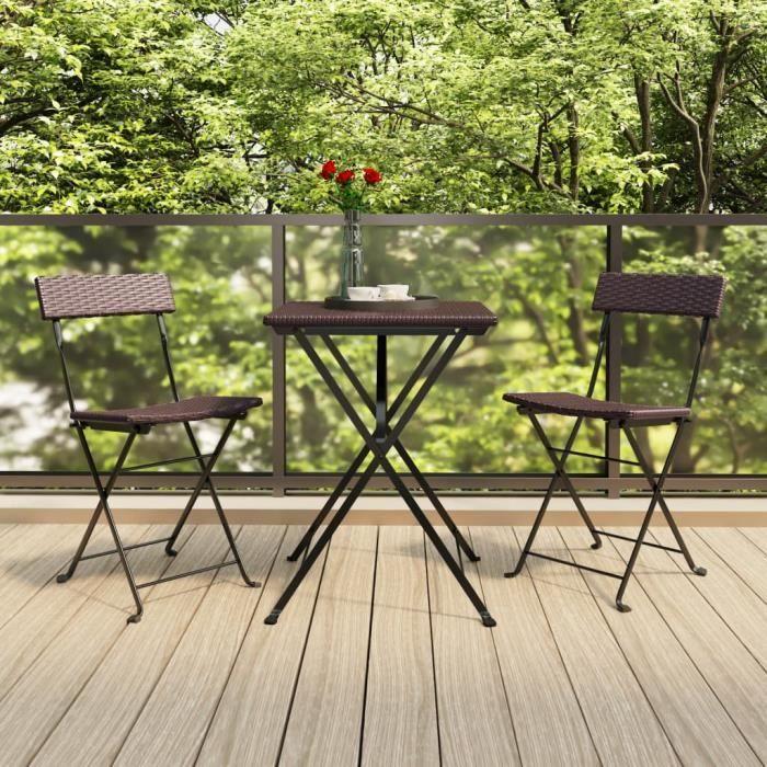 319987 vidaXL Bistro Chairs Folding 2pcs Brown Woven Resin and Steel