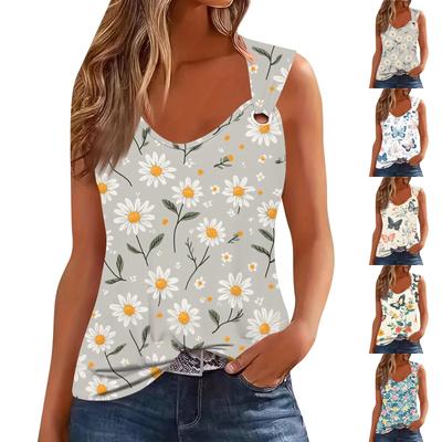 Womens Tank Top V Neck Basic Printed Casual Flowy Sleeveless Deep Side Cut Tops For Women