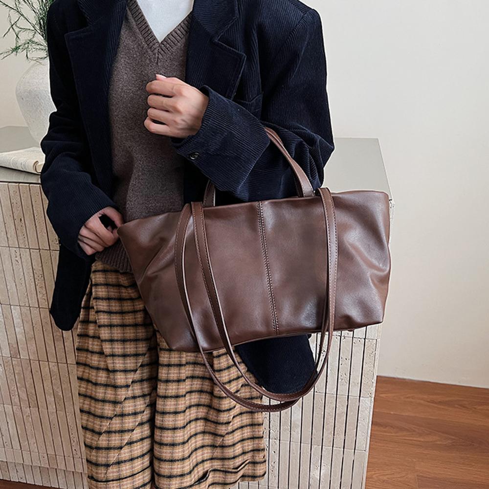 

Large Capacity Tote Women Bag Casual Quilting Shoulder Bags Soft PU Leather Women Handbags Female Commuting Shopper Purses