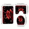 Crystal Red Rose Bathroom Floor Mat Set 3pcs Non-Slip Absorbent Toilet Lid Cover U-Shaped Rug and Decorative Bath Mat
