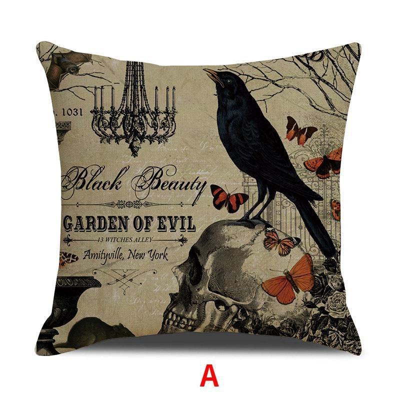 Retro Throw Pillow Covers Cotton Linen Cushion Cover Print Pillowcases for Sofa Bed Couch Halloween Decorations (18 X 18 Inches)