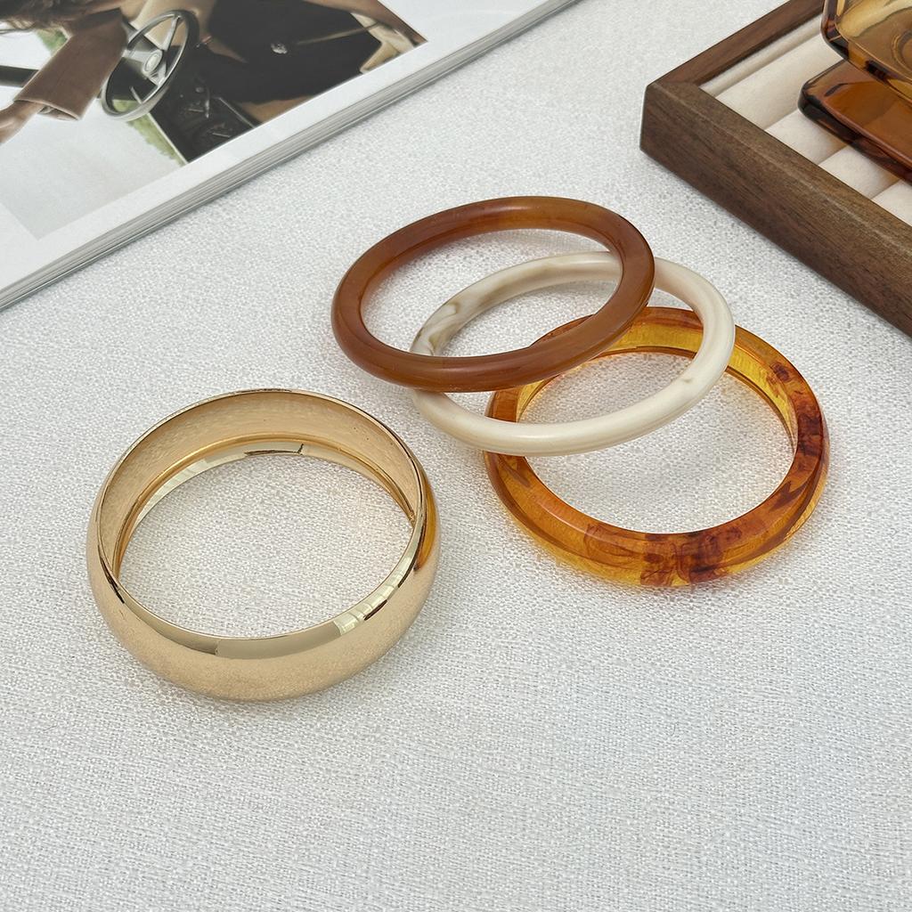 Vintage Amber Smudged Acrylic Bracelet, Stylish Marble Resin Wide Bracelet