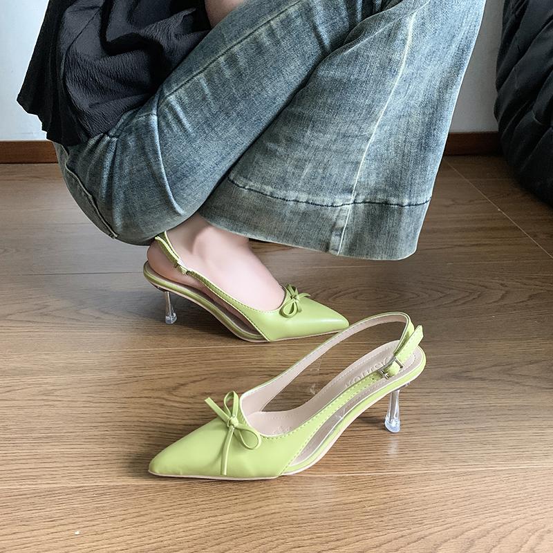Pointed Toe Shallow Mouth High Heels Fairy Summer New Baotou Bow Back Empty Anti-slip Wear-resistant Stiletto Sandals