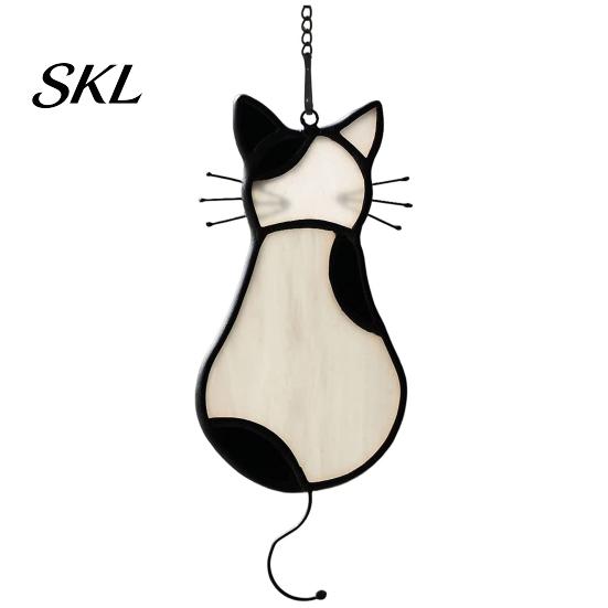 Retro Style Cat Decoration Acrylic Pendant, with Metal Hanging Chain, Stained Glass Effect Rental Friendly Window Decor Pendant Decoration,