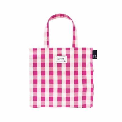 Bolsa Tote Pequena Rootote, Xadrez Gingham, Quadrada Laminada, Q 1029 (02 CheckPink)