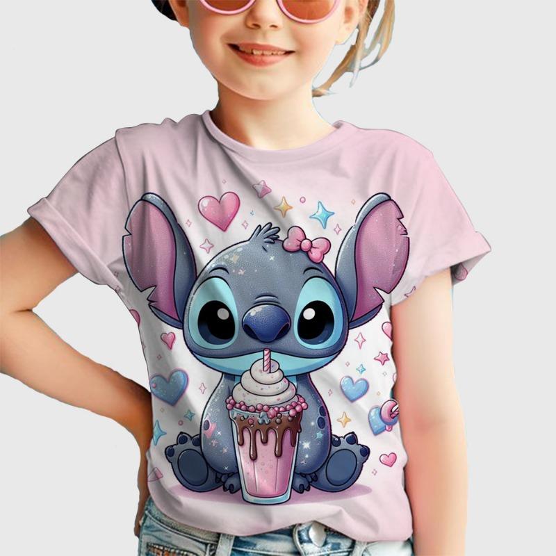 

New Kids Cartoon Lilo And Stitch Tops Tees 3D Print T-shirt Children Casual Short Sleeve Clothing Girls Sports Streetwear 100
