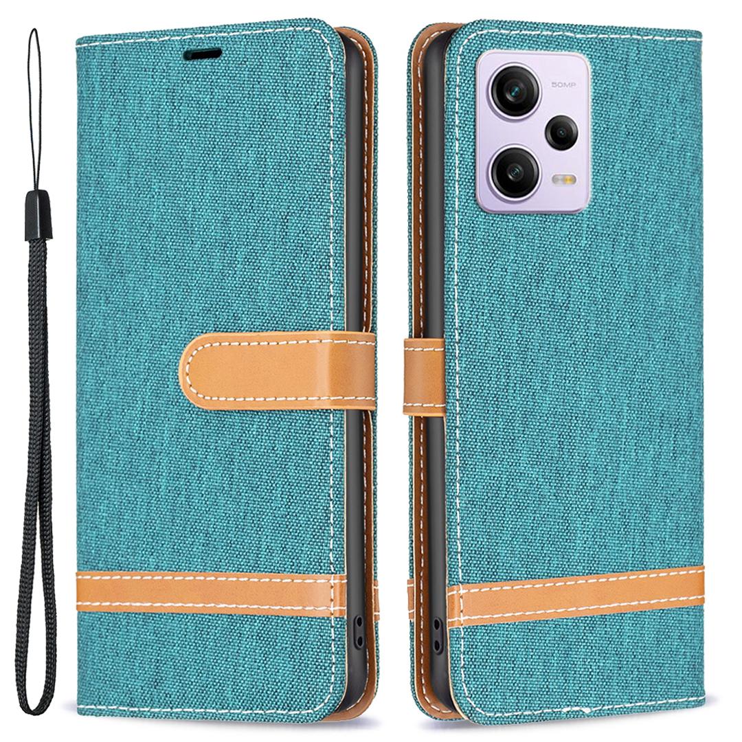 

Для Xiaomi Redmi Note 12 Pro 5G/Note 12 Pro Speed 5G/Poco X5 Pro 5G Чехол-кошелек для телефона Текстура джинсовой ткани Откидная кожаная крышка Защитная крышка-подставка Green