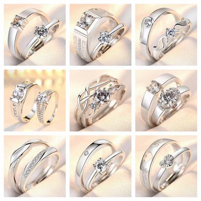 1 Pair/pack Fanshion Couple Rings Simple Pair Rings Simulation Diamond Ring Open Size Zircon Classic Ring Couple Wedding Rings Jewelry Gift