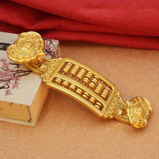 Mini Brass Abacus Ruyi Decoration Vintage Chinese Ruyi Golden Abacus Math Calculating Tool Sculpture Feng Shui Decoration Home Office Desktop Ornament