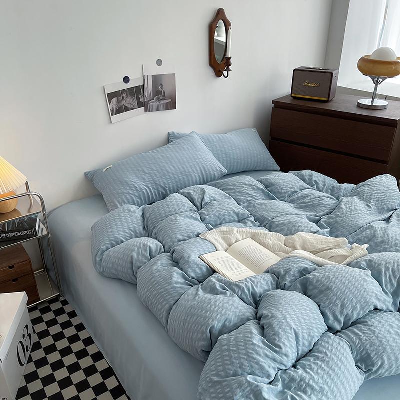 INS Solid Color Bedding Comforter Sets Duvet Cover Bedsheets Set Pillowcases Bedding Linens Set Queen/King Bed Edredones De Cama