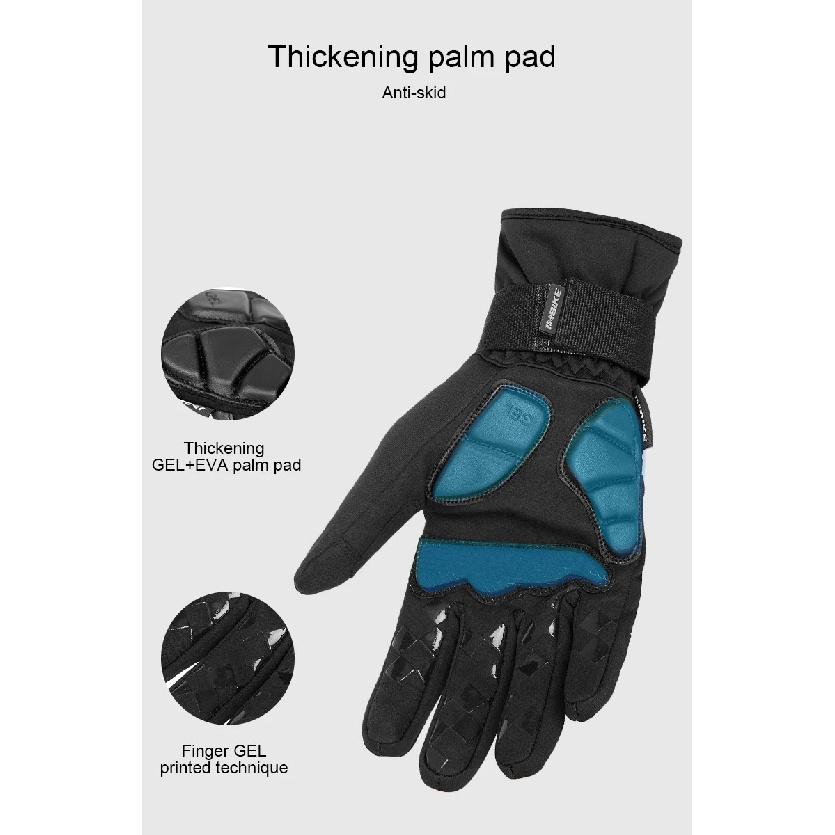INBIKE Winter Cycling Gloves Full Finger Thermal Men's Bicycle Gloves Warm Cotton Waterproof Bike Gloves for Motorcycle Cycling