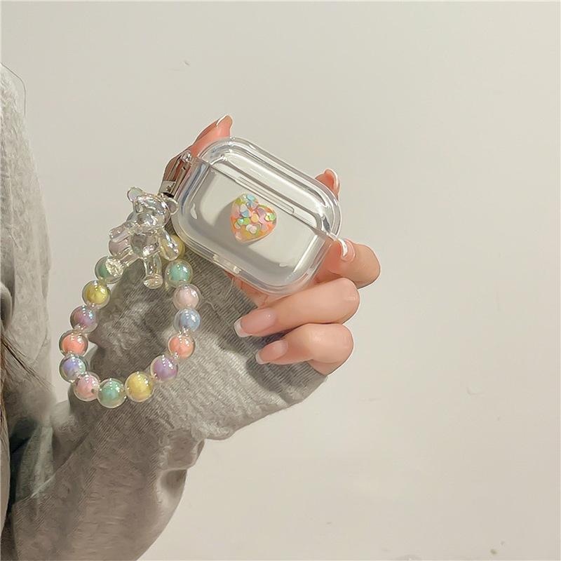 Airpods 1 /2 Generation Colored Beads Portable Chain Apple Bluetooth Protective Case 3Rd Generation Earphone Case Pro Three-Dimensional Love