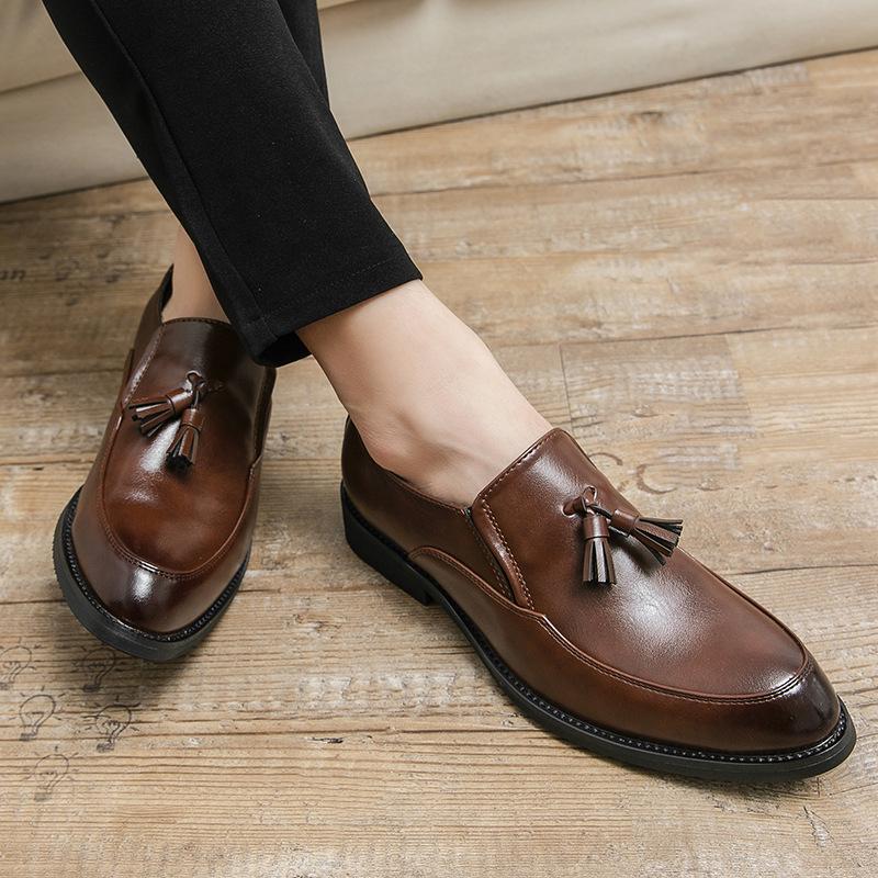 Men's Pointed Toe Leather Loafers - Retro Tassel Slip-On Shoes, Available In Large Sizes (up To 46)