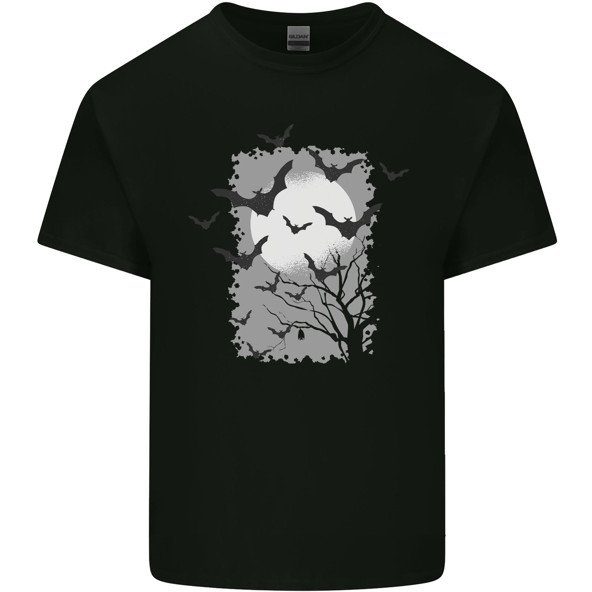 A Bat Landscape with a Full Moon Halloween Unisexs Light Cotton TShirt S