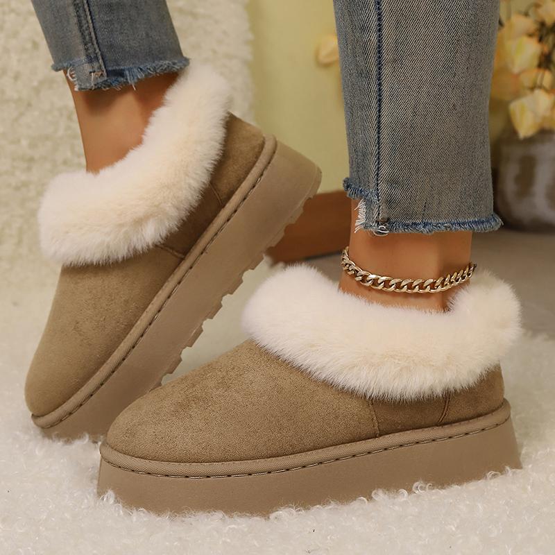 Fashion Faux Fur Platform Snow Boots for Women Non Slip Warm Winter Cotton Shoes Woman Plus Size 36-43 Thicken Plush Ankle Boots Ladies