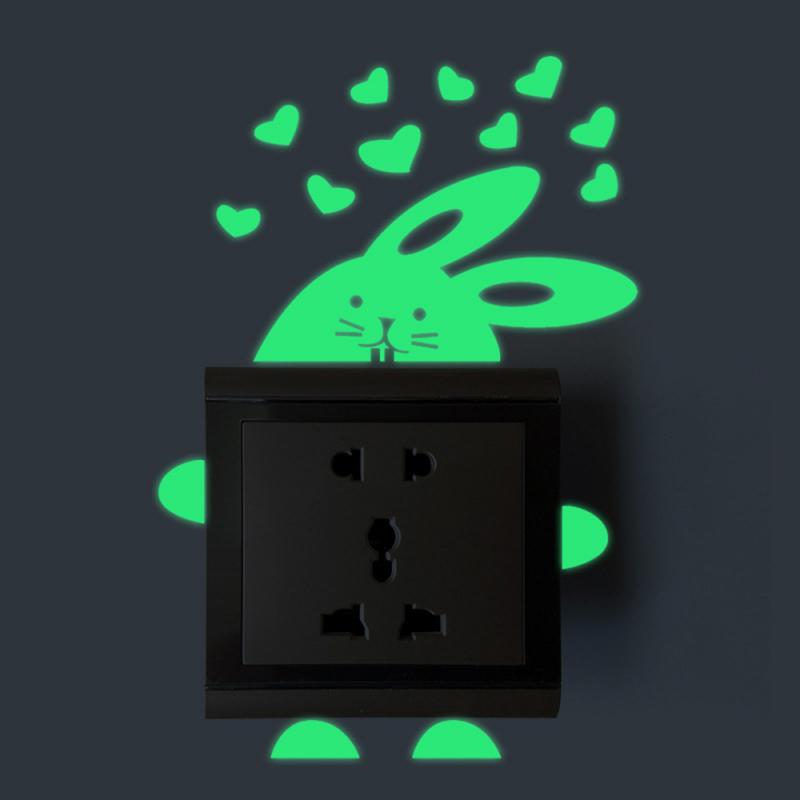 Cartoon Luminous Switch Sticker Glow In The Dark Wall Stickers Home Decor Kids Room Decoration Sticker Decal Cat Dog Home Decor