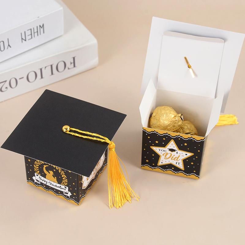 5/10Pcs Bachelor Hat Cap Candy Box Graduation Cookie Gift Packaging Boxes Bag 2023 Grad Congratulation Party Favors Supplies 